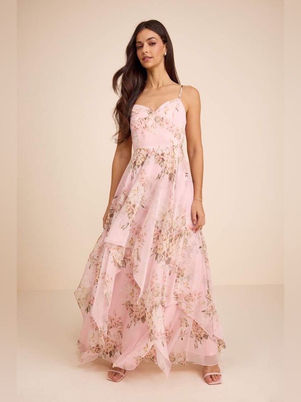 NWT Lulus Pink Breigh Blush Floral Sleeveless Maxi Dress